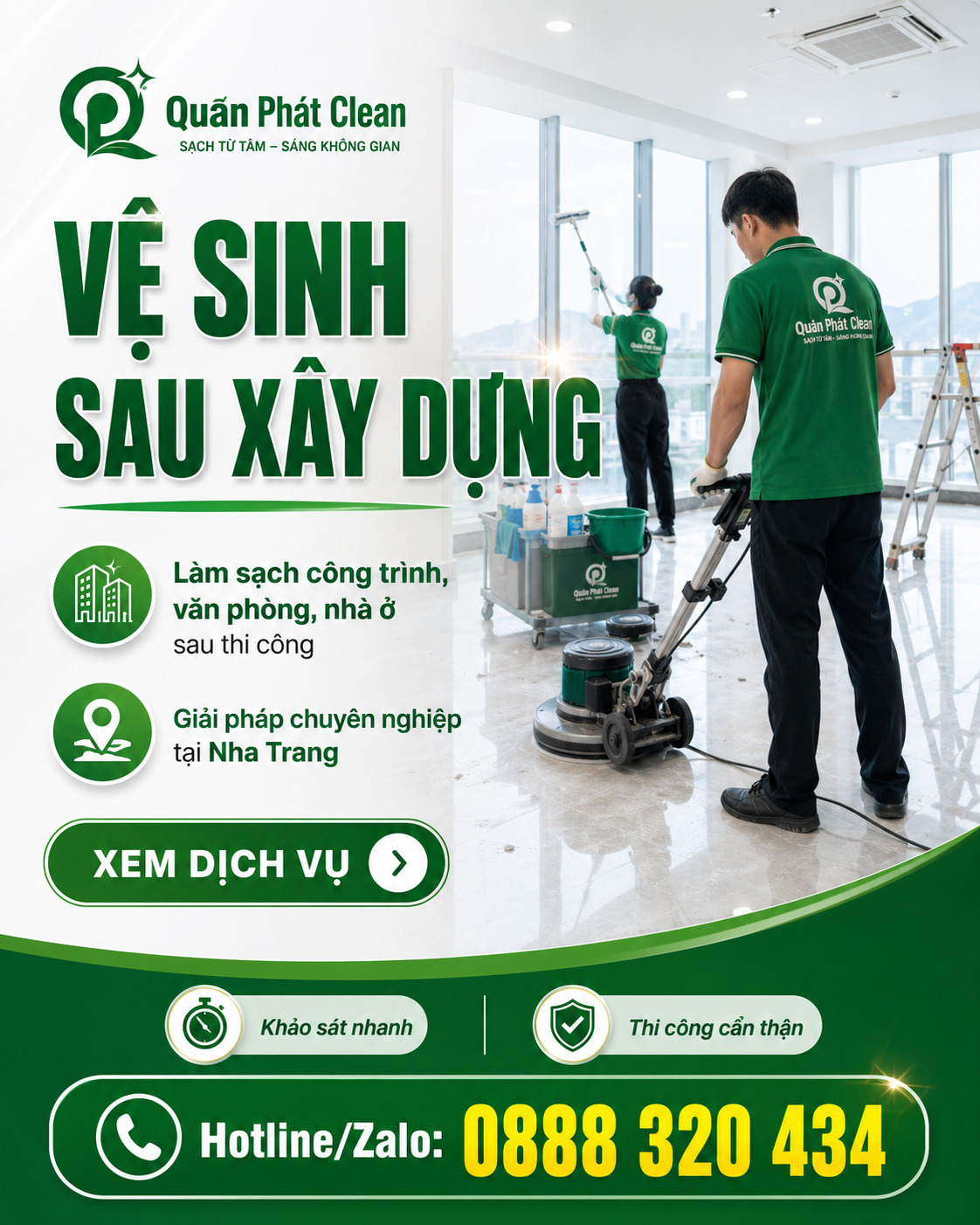 Banner mobile vệ sinh sau xây dựng Nha Trang – Quân Phát Clean