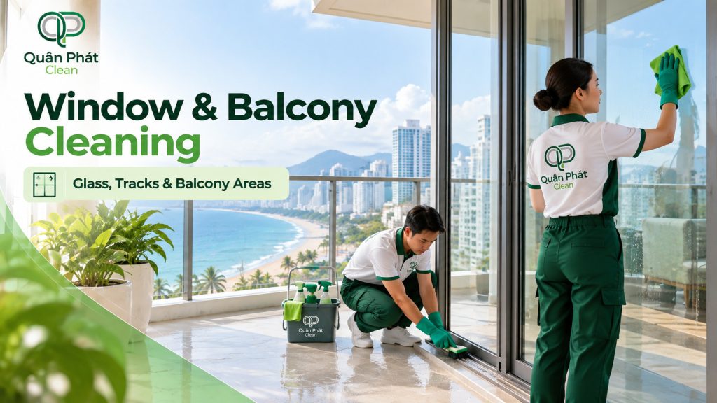 Window and balcony cleaning before apartment handover in Nha Trang