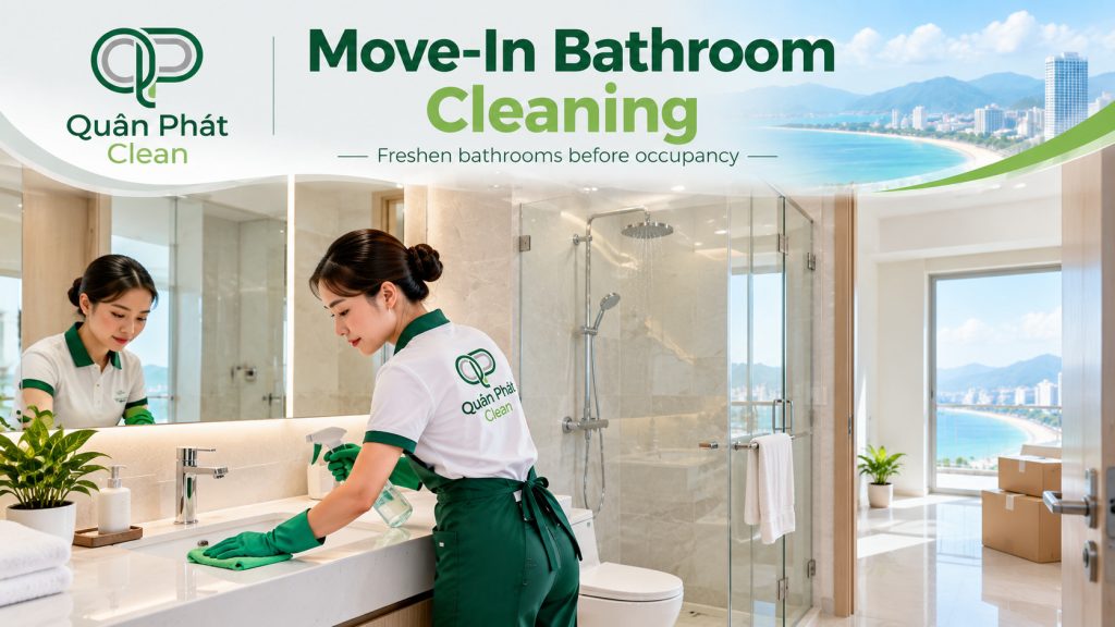 Bathroom cleaning before occupancy in a Nha Trang property