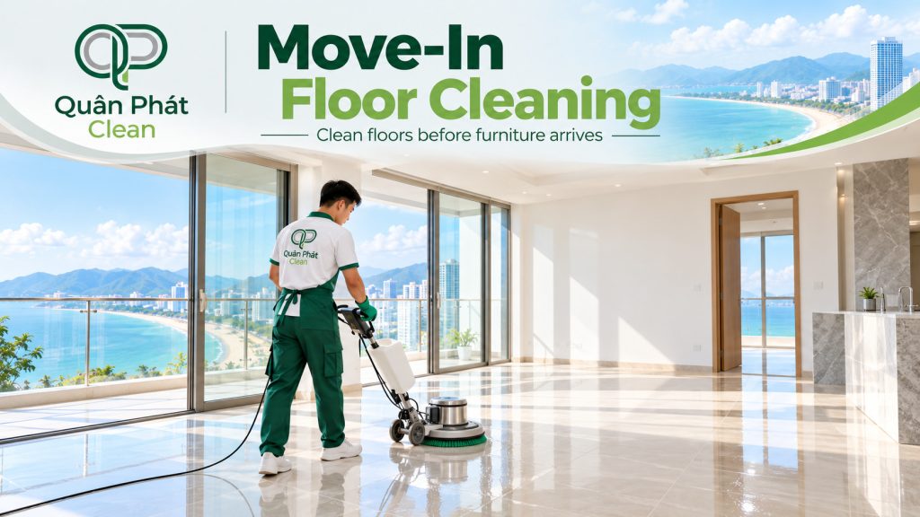 Professional floor cleaning before furniture arrives in a Nha Trang property