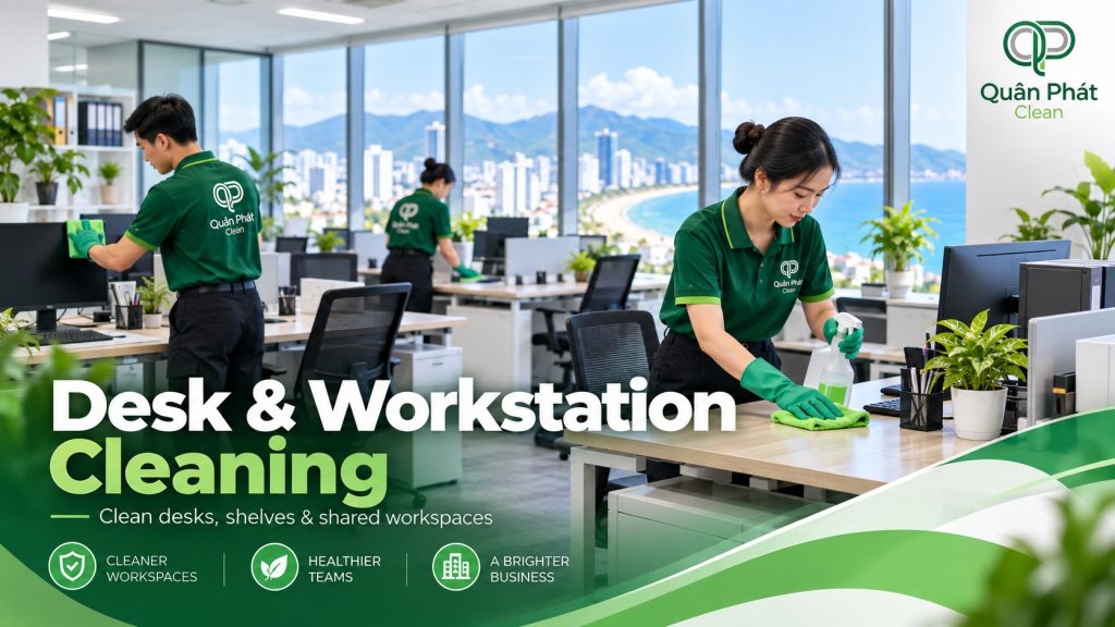 Desk and workstation cleaning in a Nha Trang office