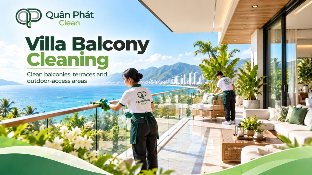 Villa balcony and glass railing cleaning in Nha Trang