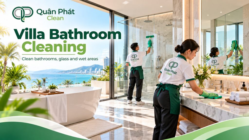 Bathroom and glass cleaning inside a villa in Nha Trang