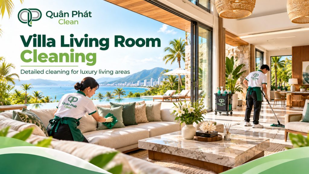 Professional living room cleaning inside a villa in Nha Trang